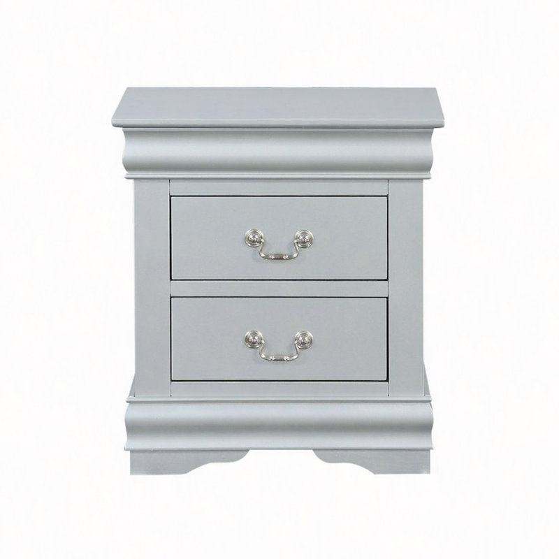 Table de chevet, table de chevet en bois avec 2 tiroirs, Gris argenté