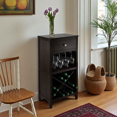 Binns Wine Cabinet With 1 Large Cubby Glass Rack in Espresso Finish, 37.46" H X 12.5" D X 19.25" L