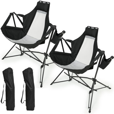 Chaise de camping hamac, chaise berçante pliante portative, chaise pivotante à dossier réglable en alliage d'aluminium avec porte-gobelet, fauteuil inclinable avec sac de transport pour la cour extérieure, bleu (2 pièces)