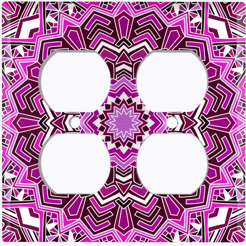 Metal Light Switch Plate Outlet Cover (Hot Pink Elegant Mandala Flowers Tile   - Double Duplex), Hot Pink