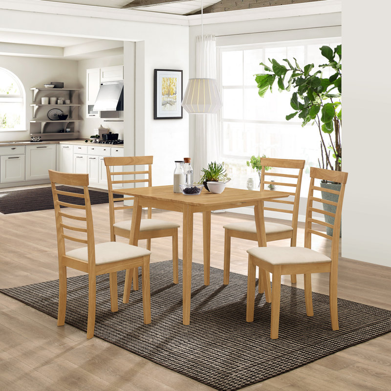 Ahwahnee 4 - Person Drop Leaf Rubberwood Solid Wood Dining Set, Light Oak, Light Oak/White