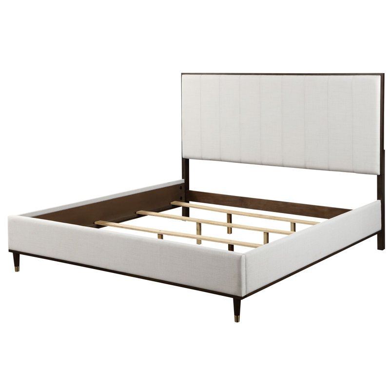 Lit rembourré Dzianis en tissu gris clair, blanc et brun, Très grand