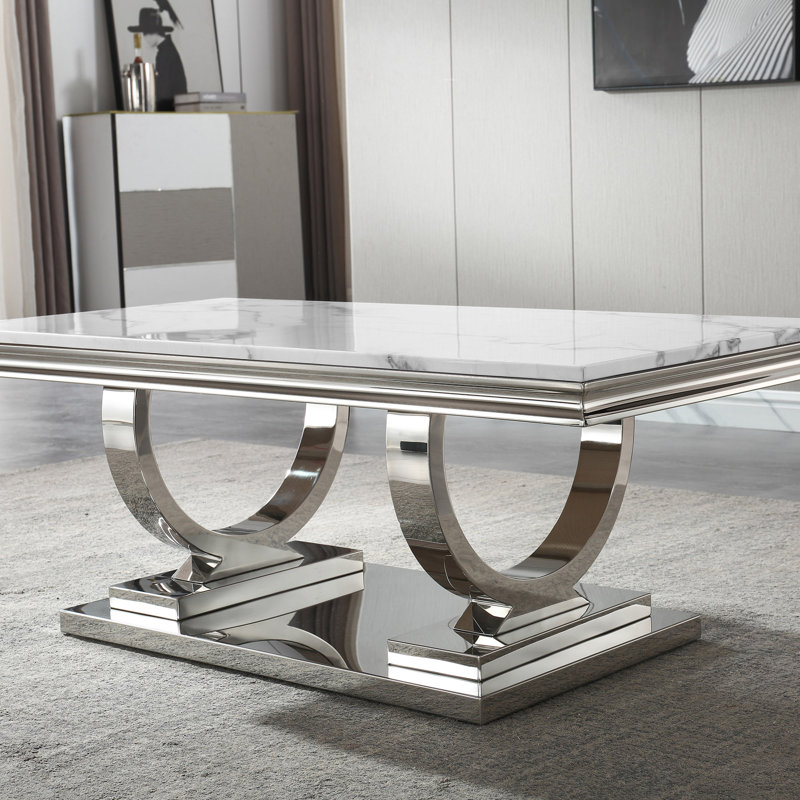 Table basse Recker, Blanc, Argent argent