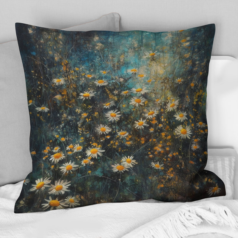 Coussin décoratif à motif floral jaune et gris Daisy