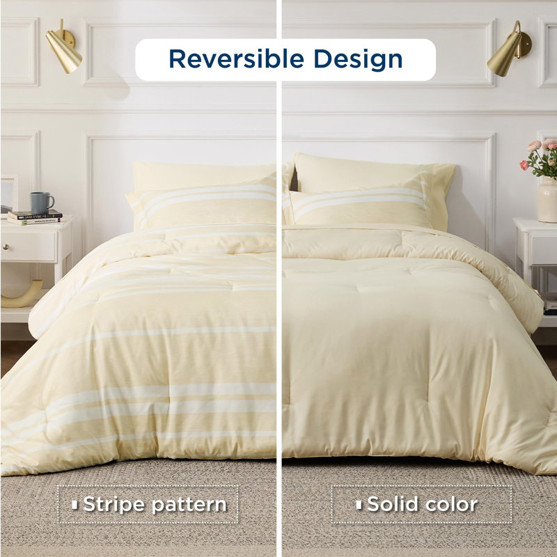 Bedsure Striped All Season Bed In A Bag, Beige, Twin Comforter + 4 Additional Pieces