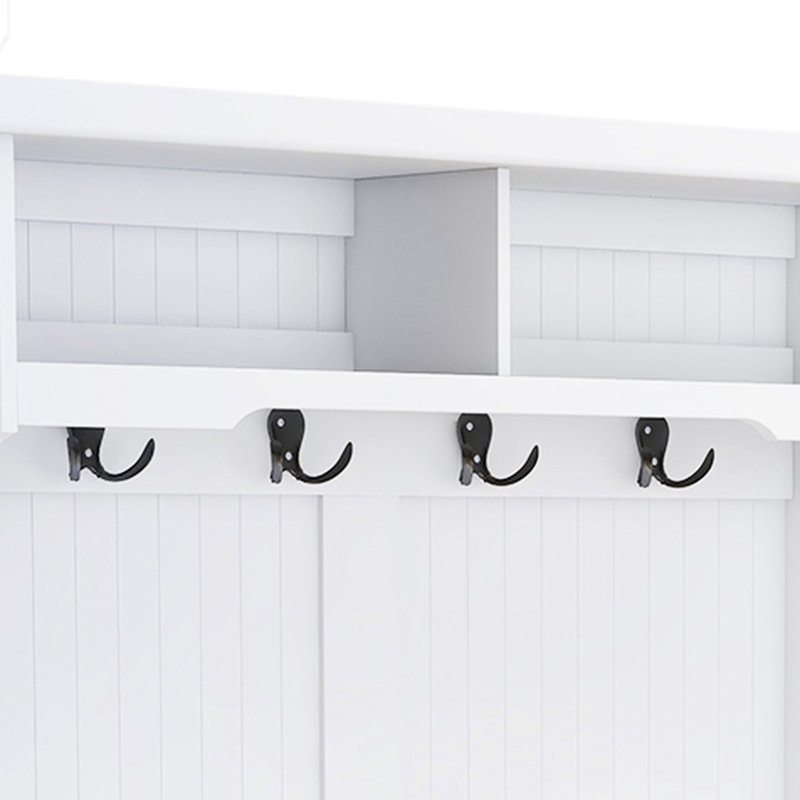 Banc d'entrée pour hall d'entrée avec portemanteau et rangement pour chaussures, 4 crochets en blanc - structure de rangement à 4 crochets, produit