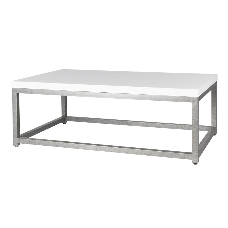 Paris Frame Coffee Table, White, Royal Silver, 17.5" H x 55" L x 33" W