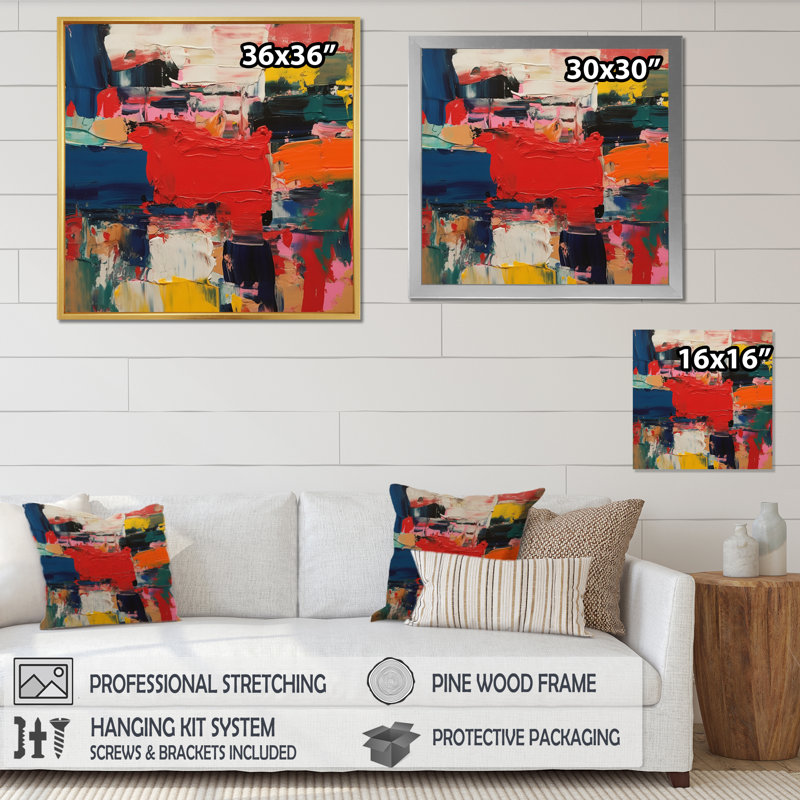 Rouge, bleu, cubiste, fusion, Cadre flottant noir, H 24 po x l 24 po x P 1 po