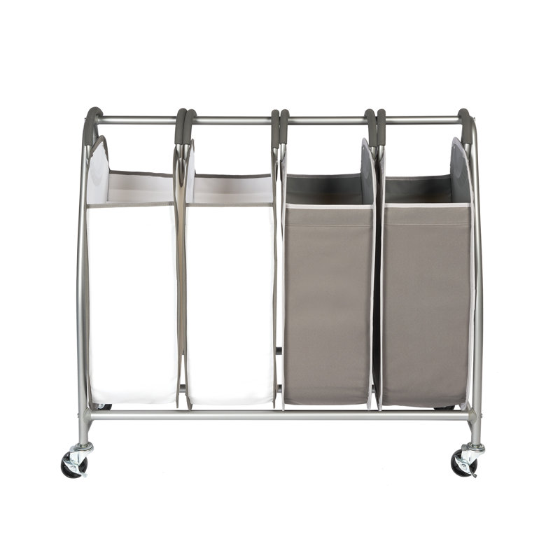 Gray and White Quad Laundry Sorter with Wheels