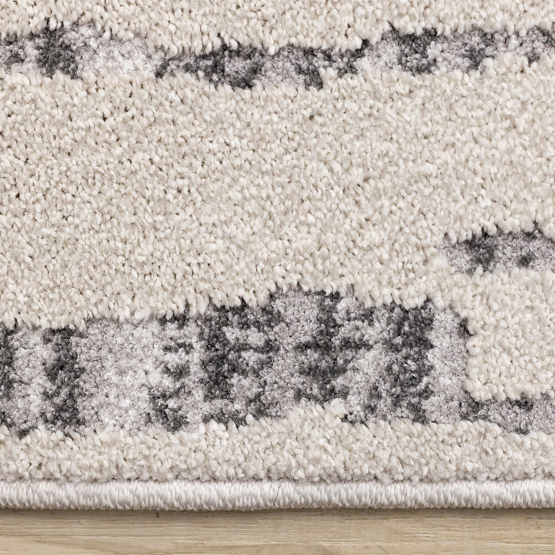 Tapis rayé blanc contemporain contemporain, 6 pi 7 po x 9 pi 6 po