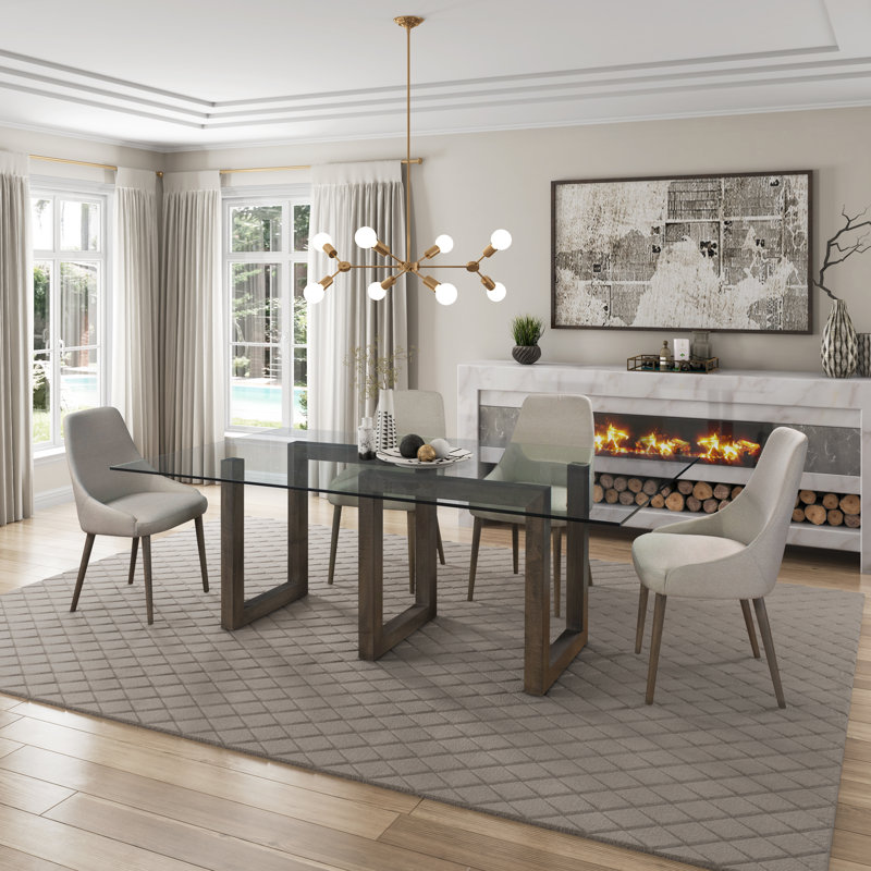 Reesa Rectangular Glass Top with Solid Wood Base Dining Table, Nantucket, 29" H x 72" L x 44" W