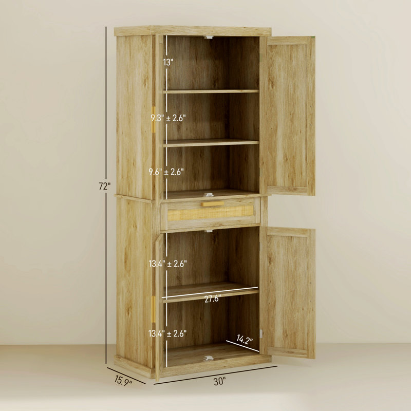 Armoire de rangement de 72 po de hauteur avec garde-manger et portes de grange et tiroir, Chêne