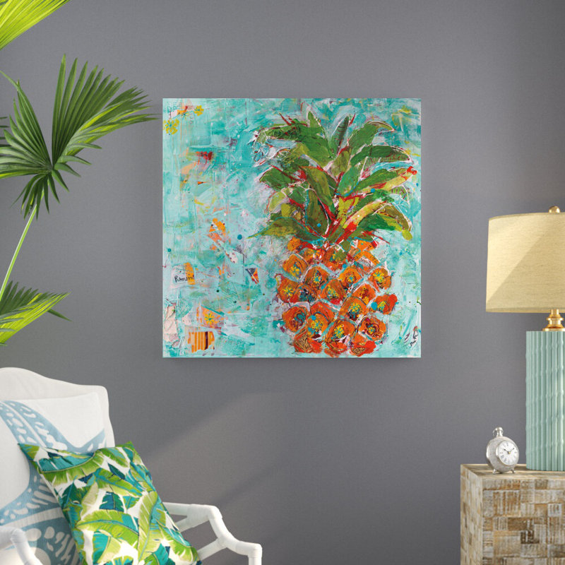 Ananas par Kellie Day - reproduction d'art sur toile tendue, H 36 po x l 36 po