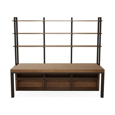 Black+Tan Rectangular Solid Wood+Iron desks