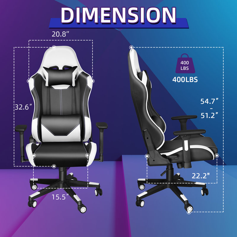 Fauteuil de jeu inclinable ergonomique à haut dossier, Blanc