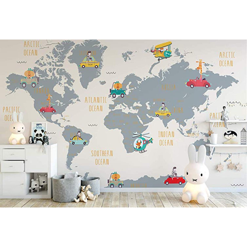 Papier peint animaux aventureux autour du monde, L 112 po x L 75 po