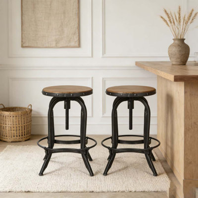 Industrial Firwood Adjustable Height Swivel Barstools by Everly Quinn