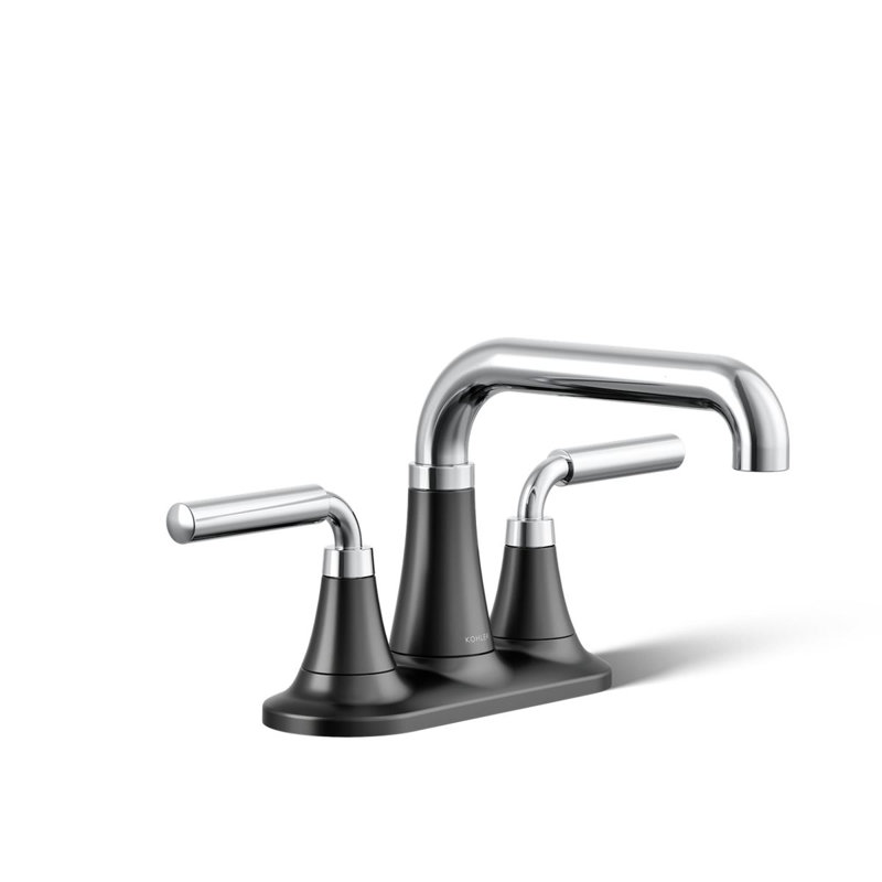 Tone Two-Handle Centerset Bathroom Sink Faucet with Clicker Drain, 1.0 GPM, Matte Black/Polished Chrome