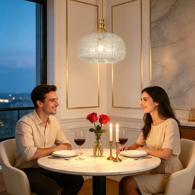 Luminaire suspendu 1 lumière avec abat-jour en verre pétale