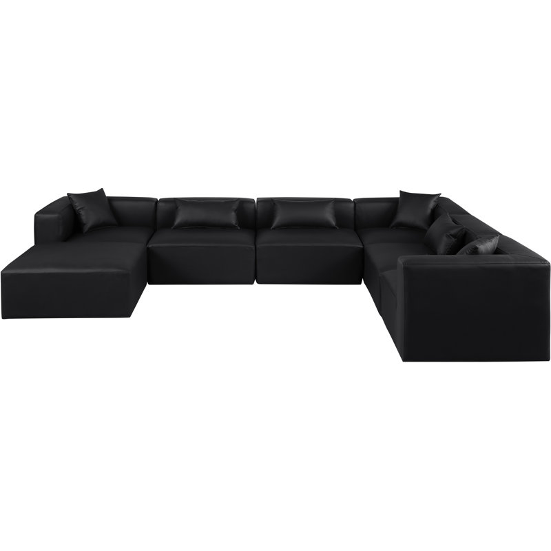 Canapé modulaire en similicuir de 7 pièces Ivion, Cuir végétalien noir