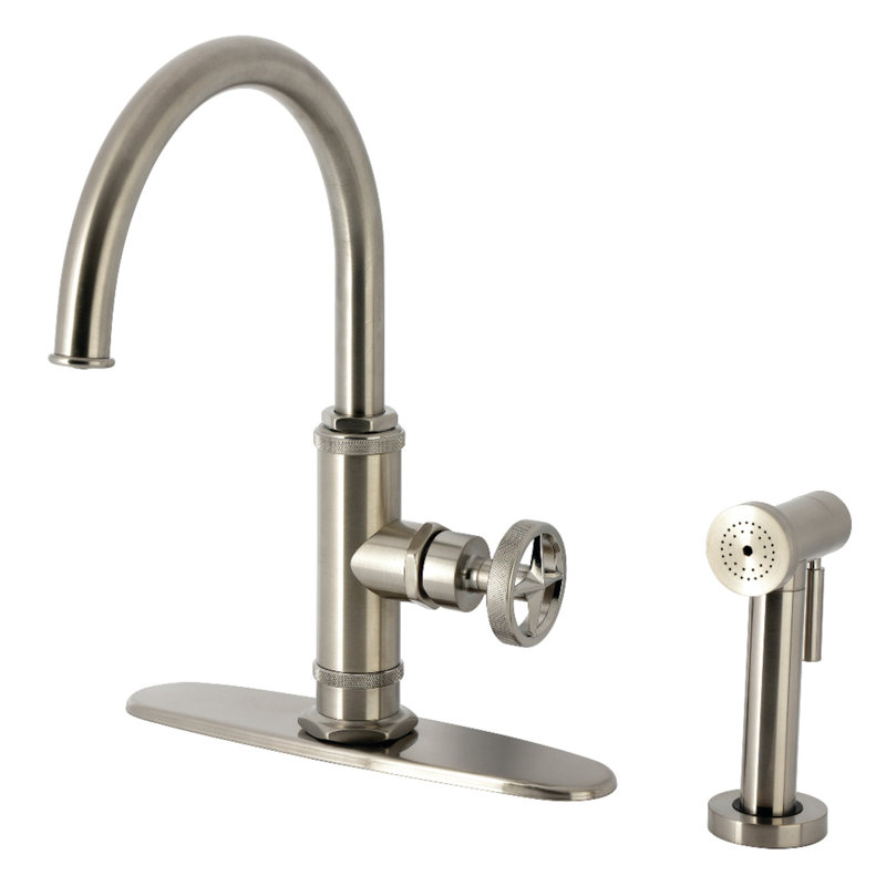 Kingston Brass Ostro Single-Handle Deck Mount Kitchen Faucet, Brushed Nickel