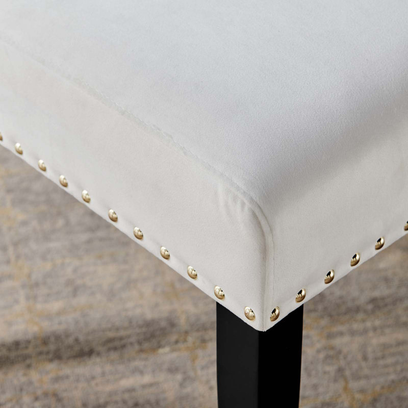 Chaises d'appoint de salle à manger à garniture cloutée en velours argenté Orchid Lind par Modway, Blanc