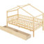 Lit simple en bois pour lit simple - rangement à deux tiroirs, fabrication en bois, naturel, têtes de lit incluses avec finition naturelle unie,