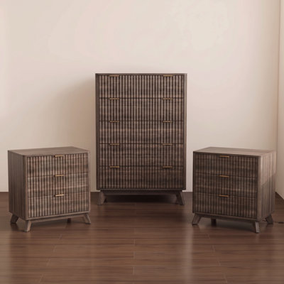 3-Piece Bedroom Set, One 5‑Drawer Dresser and Two 3‑Drawer Nightstands