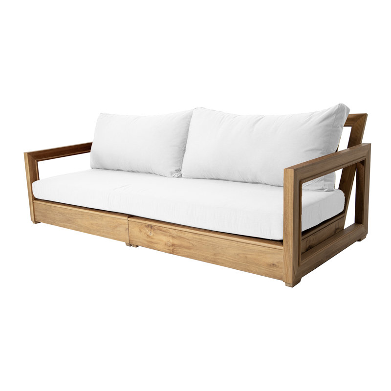 Crelake 107'' Wide Rectangular Teak Patio Sofa with Sunbrella® Cushions, White Sunbrella®