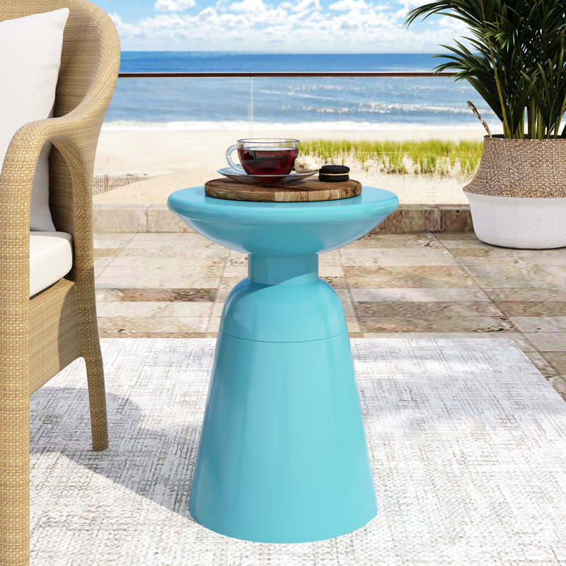 Grande table d'appoint moderne en métal pour l'extérieur, piédestal stable, fer thermolaqué, sarcelle, sans assemblage, 15 pi x 20,75 pi