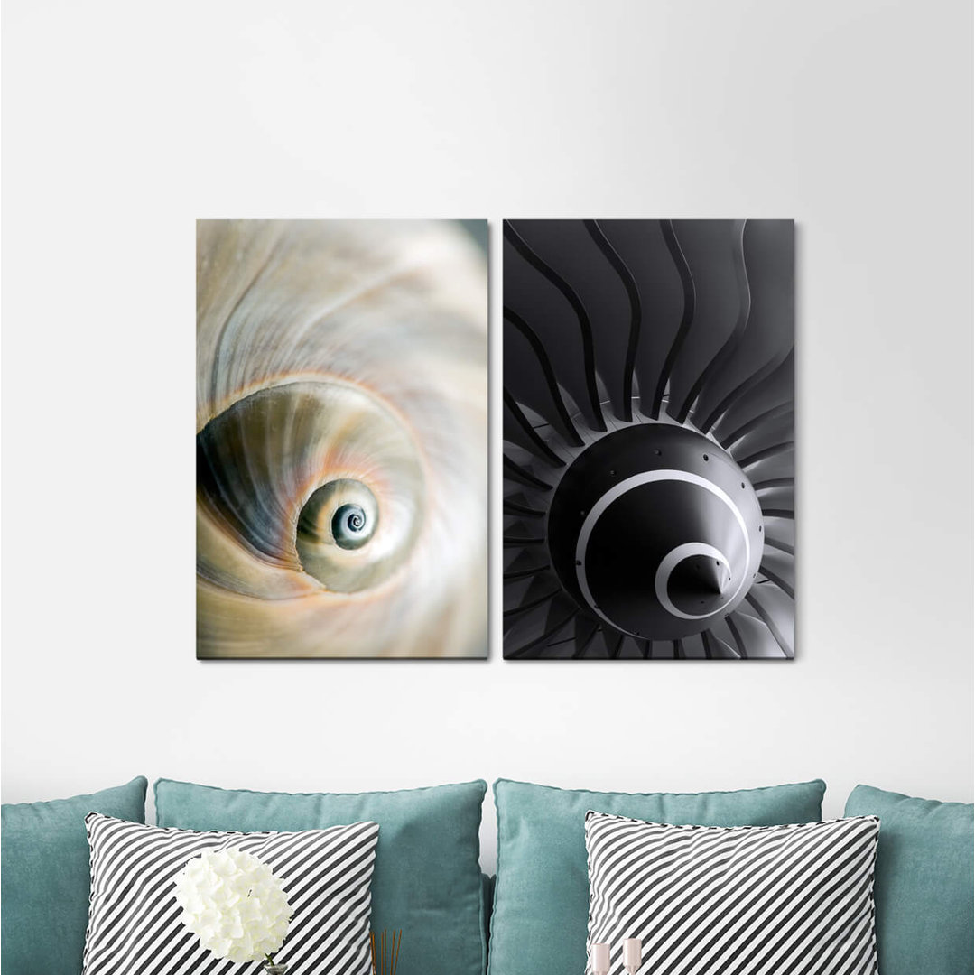 2-tlg. Leinwandbilder-Set - Grafikdruck „Snail Shell Turbine Spiral Technique Stimmig”