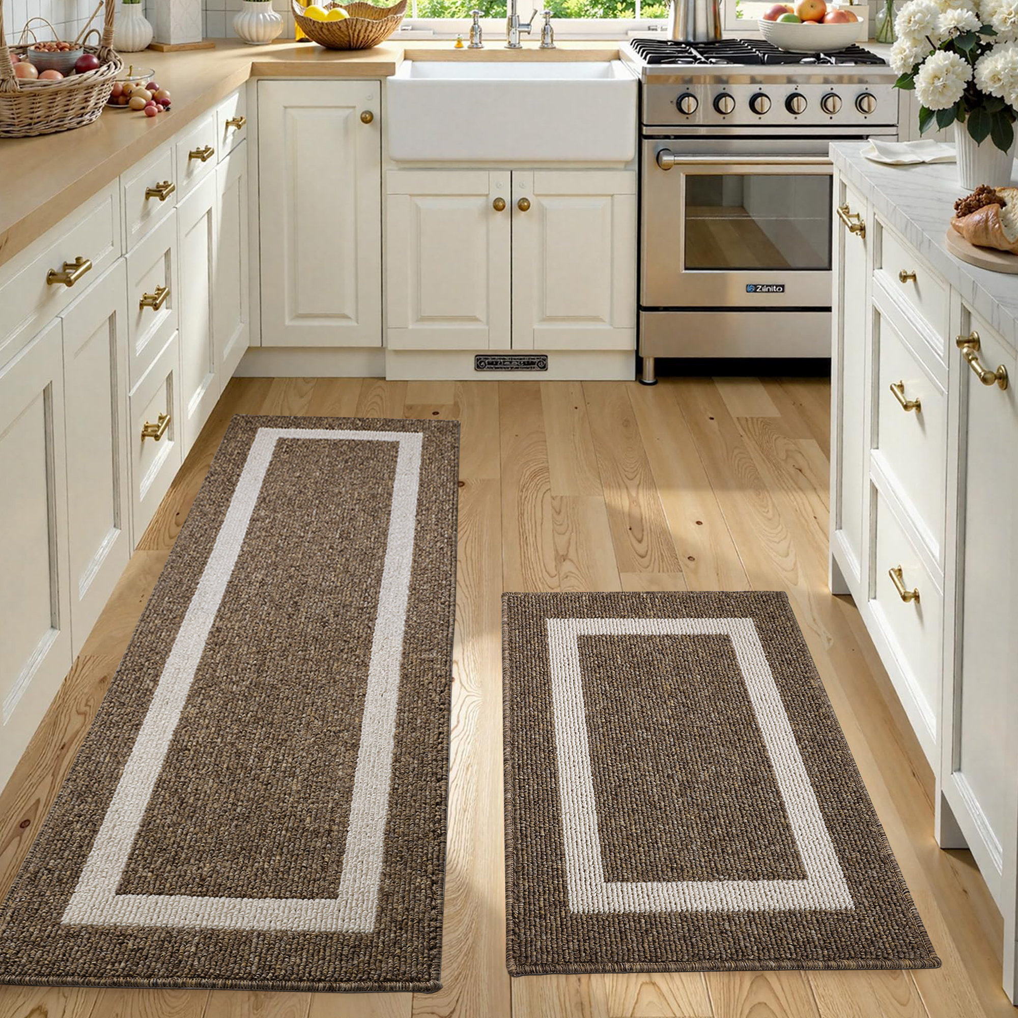 Kitchen Mats 2-Piece Non Slip,Absorbent Dirt-Resistant Machine Washable Rug for Laundry,Entry