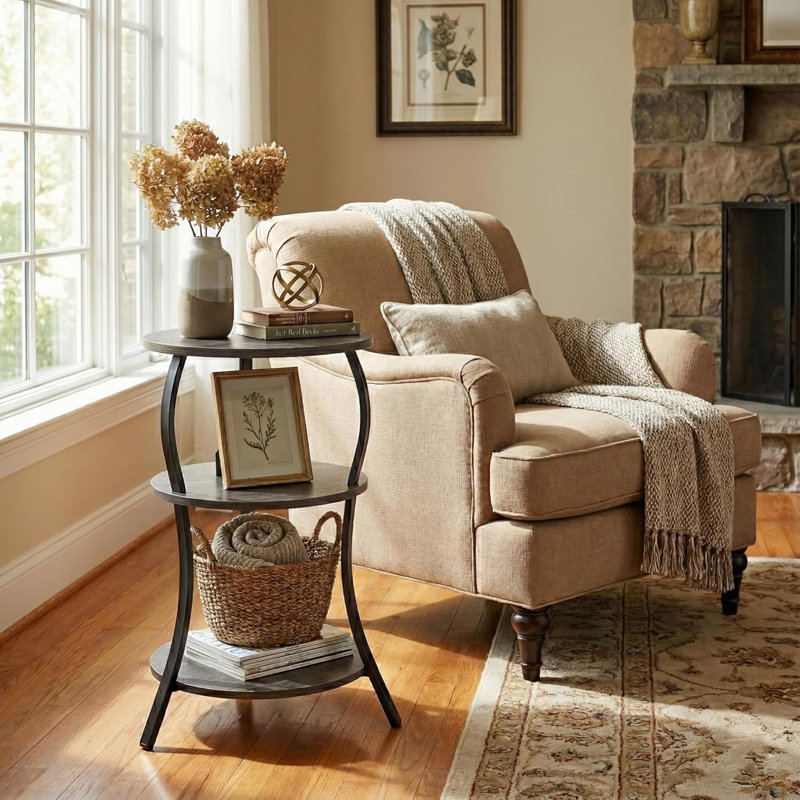 Table de chevet ronde à 3 niveaux, Gris