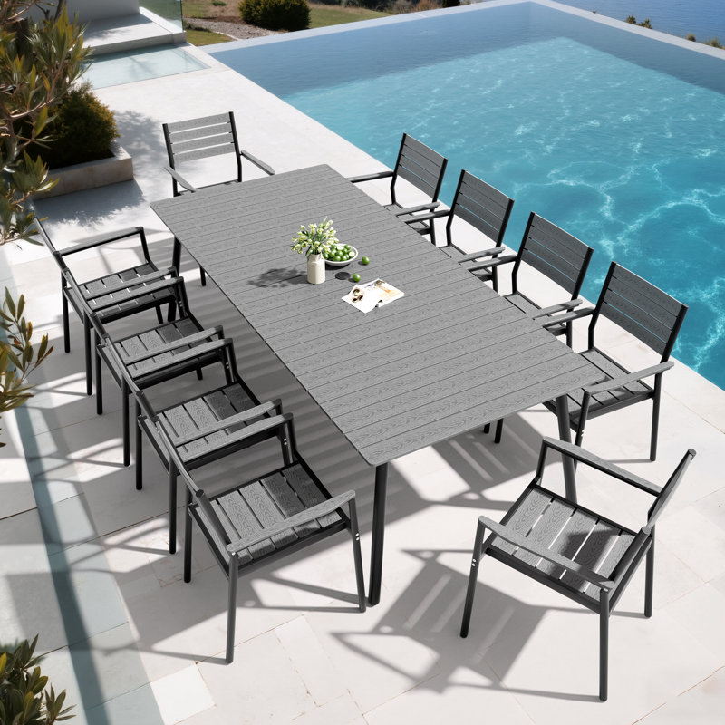 Cyanni 10 - Person Rectangular Outdoor Dining Set with Umbrella Hole, Gray