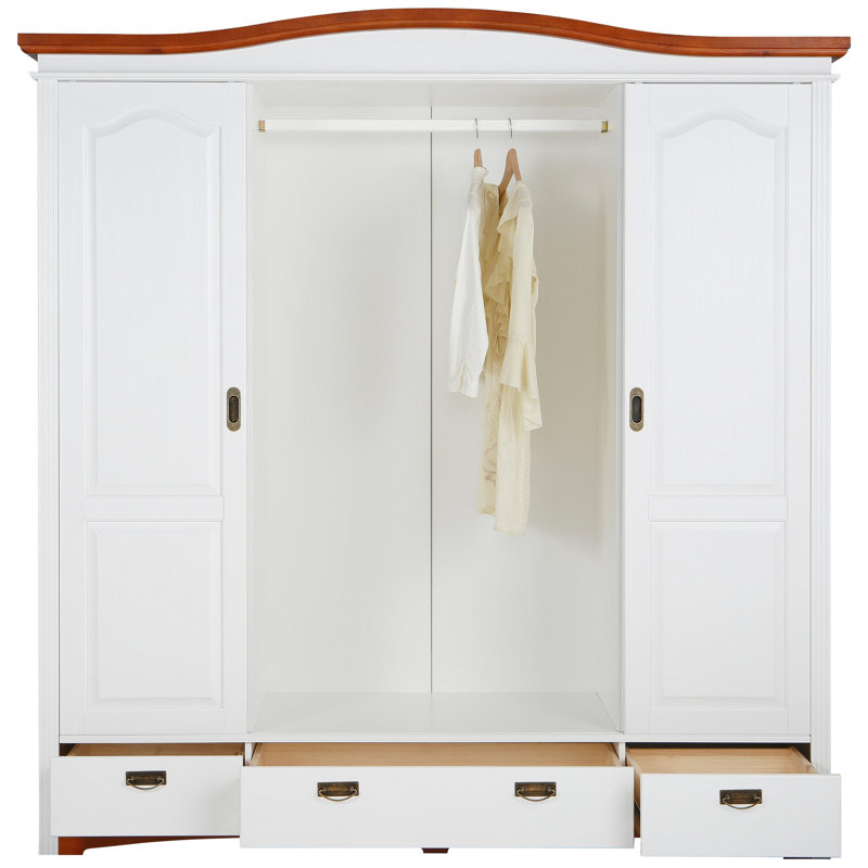 Doerun 4 Door Solid Wood Wardrobe, White/Cherry