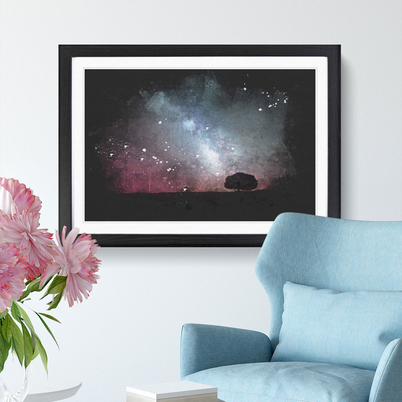 Stars Above A Lone Tree - Picture Frame Graphic Art, Black Framed, 24cm H x 33cm W x 2cm D