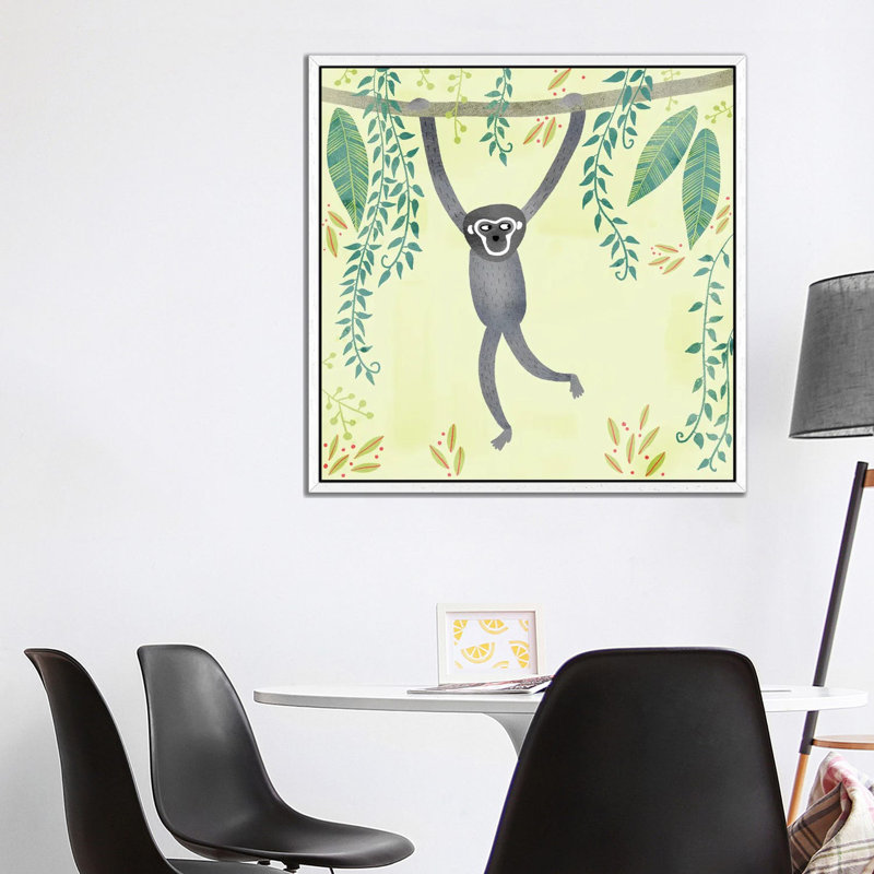 Gibbon 1 Piece Wall Art on Canvas, 93.98 cm H x 93.98 cm W, White Framed