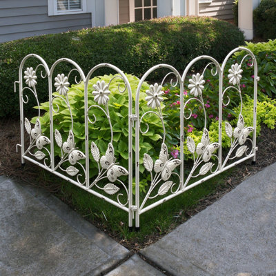 Panneaux de clôture décoratifs en métal beige rétro H 19,3 po x l 19,8 po pour parterres de fleurs de jardin, chien de garde et animal de compagnie, sans entretien (ensemble de 3)