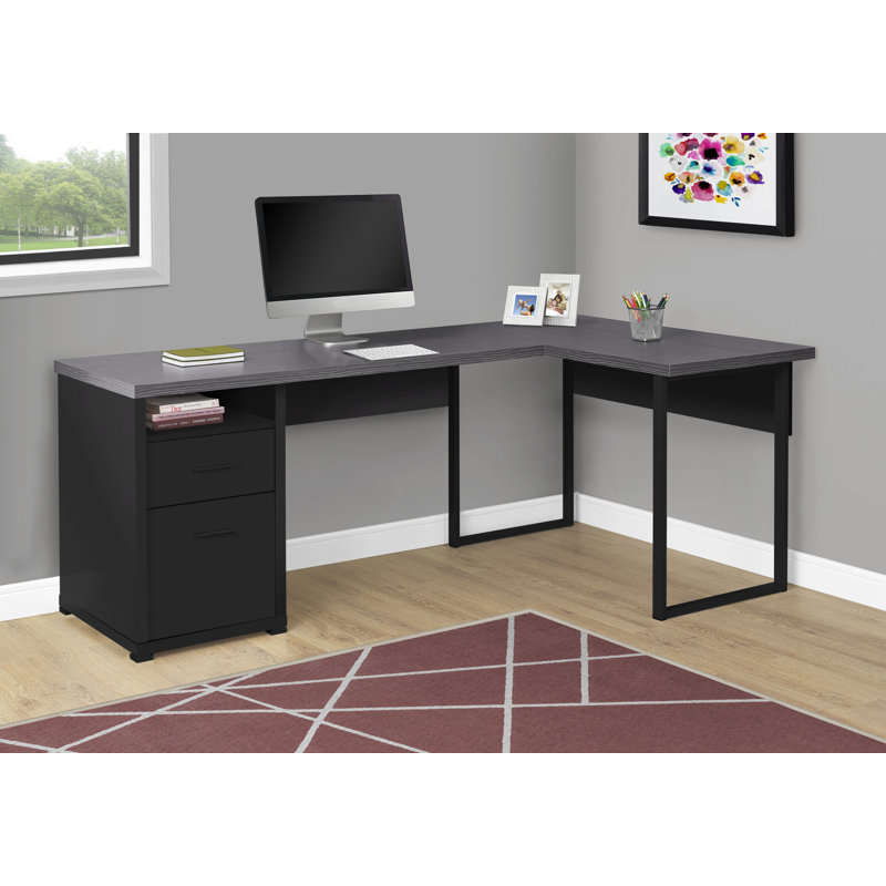 Bureau en L, L 80 po, Orienté vers la gauche, Blanc, Gris