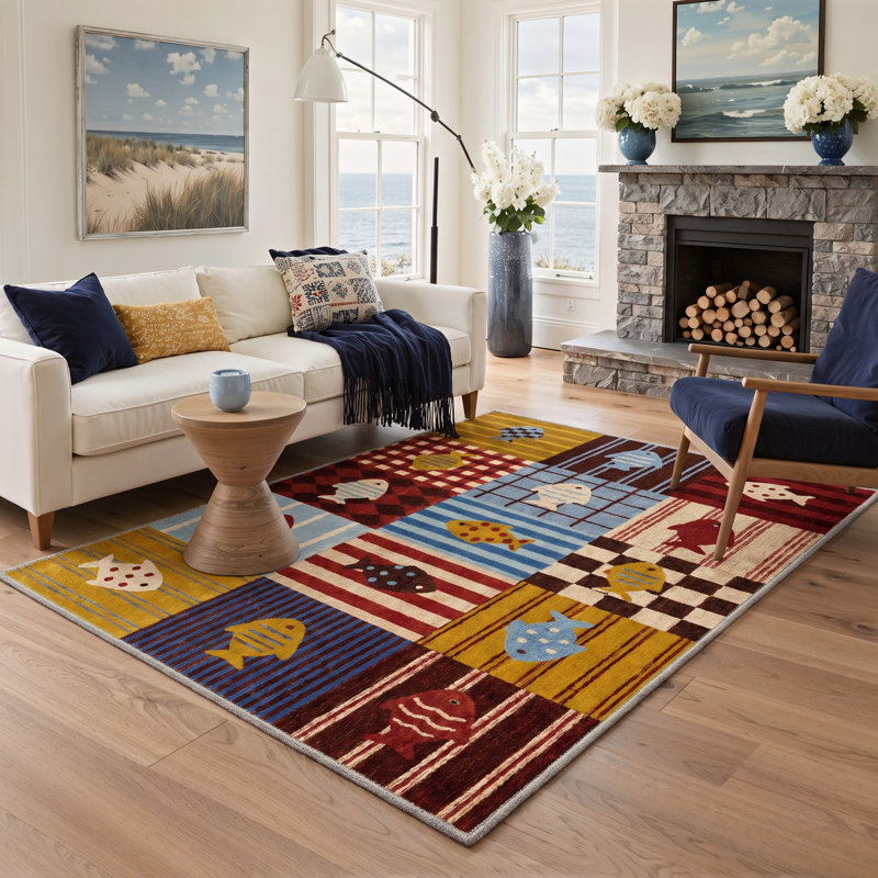 Tapis brun / rouge lavable à la machine avec envers antidérapant, Rectangle 6 pi x 9 pi