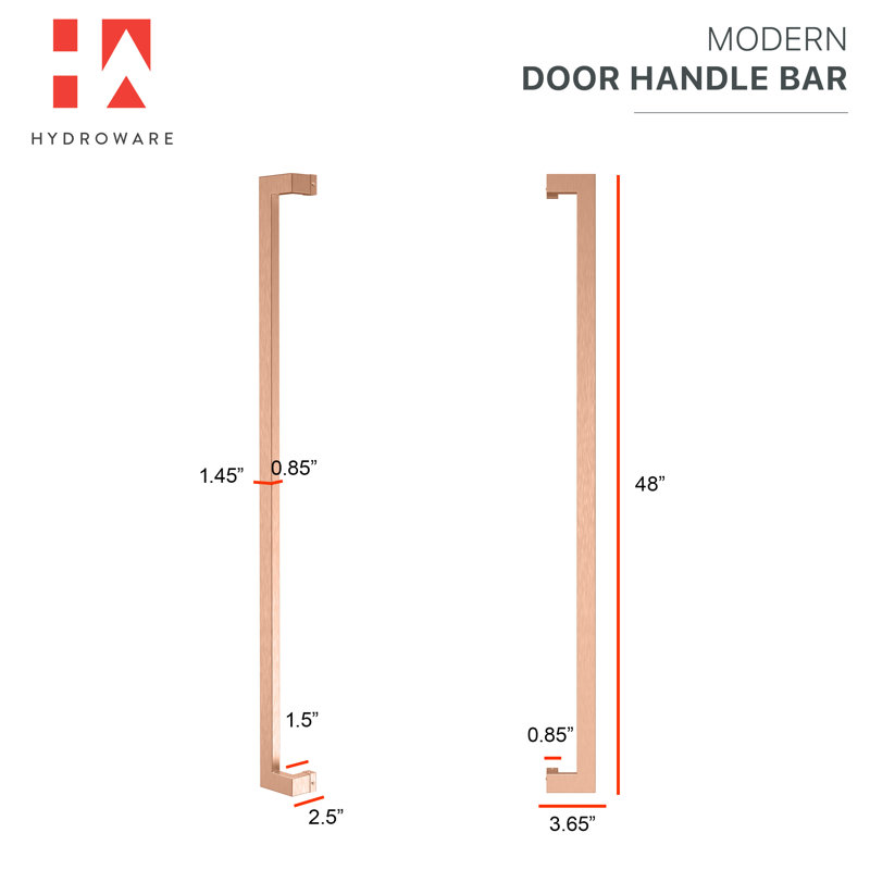 Poignée de porte en cuivre brossé à tirer / pousser - Longue poignée de porte en acier inoxydable contemporaine contemporaine pour porte de douche en verre, grange en bois et portes de magasin de bureau