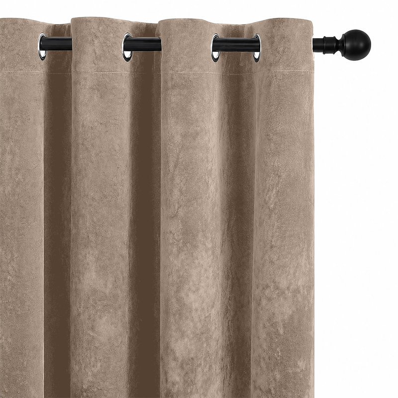 Thermal Velvet Curtains with Eyelet Ring Top - Crushed Velvet Drapes Pair, 168cm Width x 228cm Drop, Beige