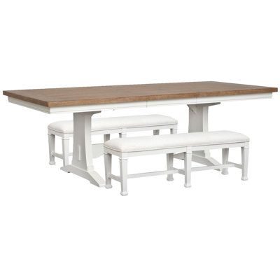 Extendable Rectangular Dining Table With 2 Benches