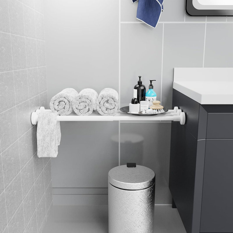 48cm Straight Tension Shower Curtain Rod & Hook Set, White