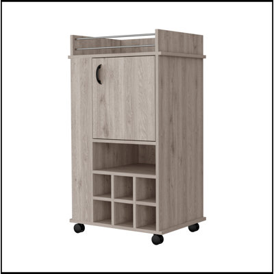Allandale 1-Door Bar Cart with Wine Rack and Casters, Perfect for Easy Mobility and Elegant Storage