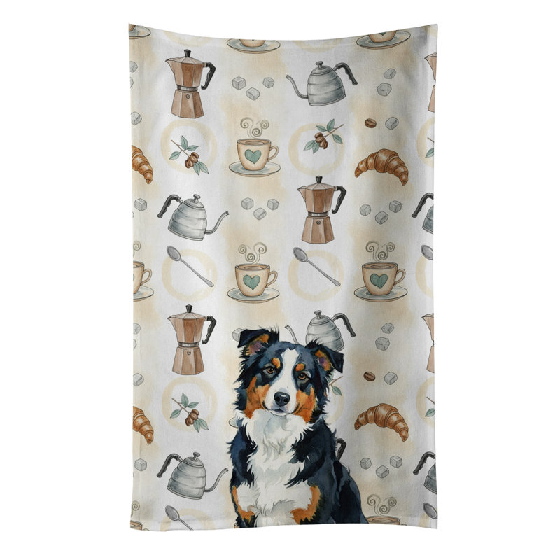 Black Tri American Shepherd Coffee Bar Kitchen Towel, Black Tri American Shepherd