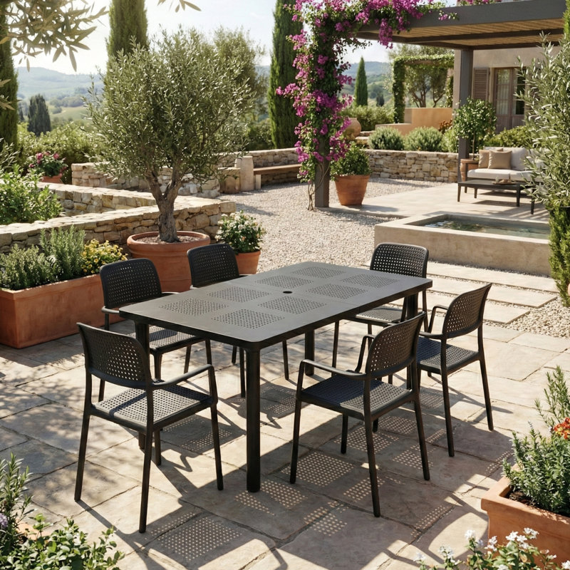 Leleifi Rectangular Outdoor Table Set, Black, 7 pcs