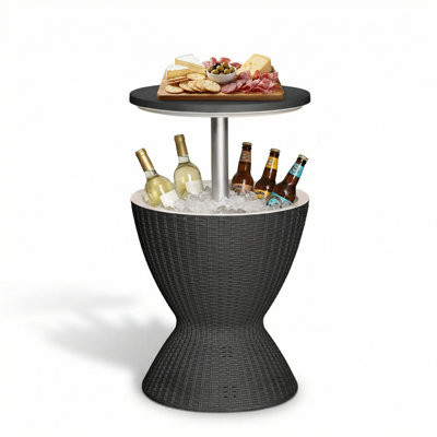 Seau à glace en rotin 30l pour l'extérieur, glacière 3 en 1 et table d'appoint