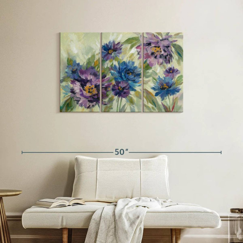 Harnek bleu vif et fleurs de lavande, H 24 po x l 38 po
