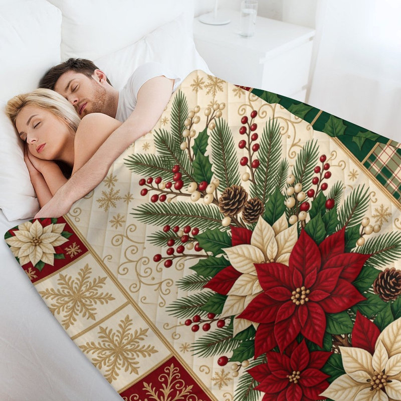 Jeté en flanelle Poinsettia Pinecone Luxury, 30 po x 40 po